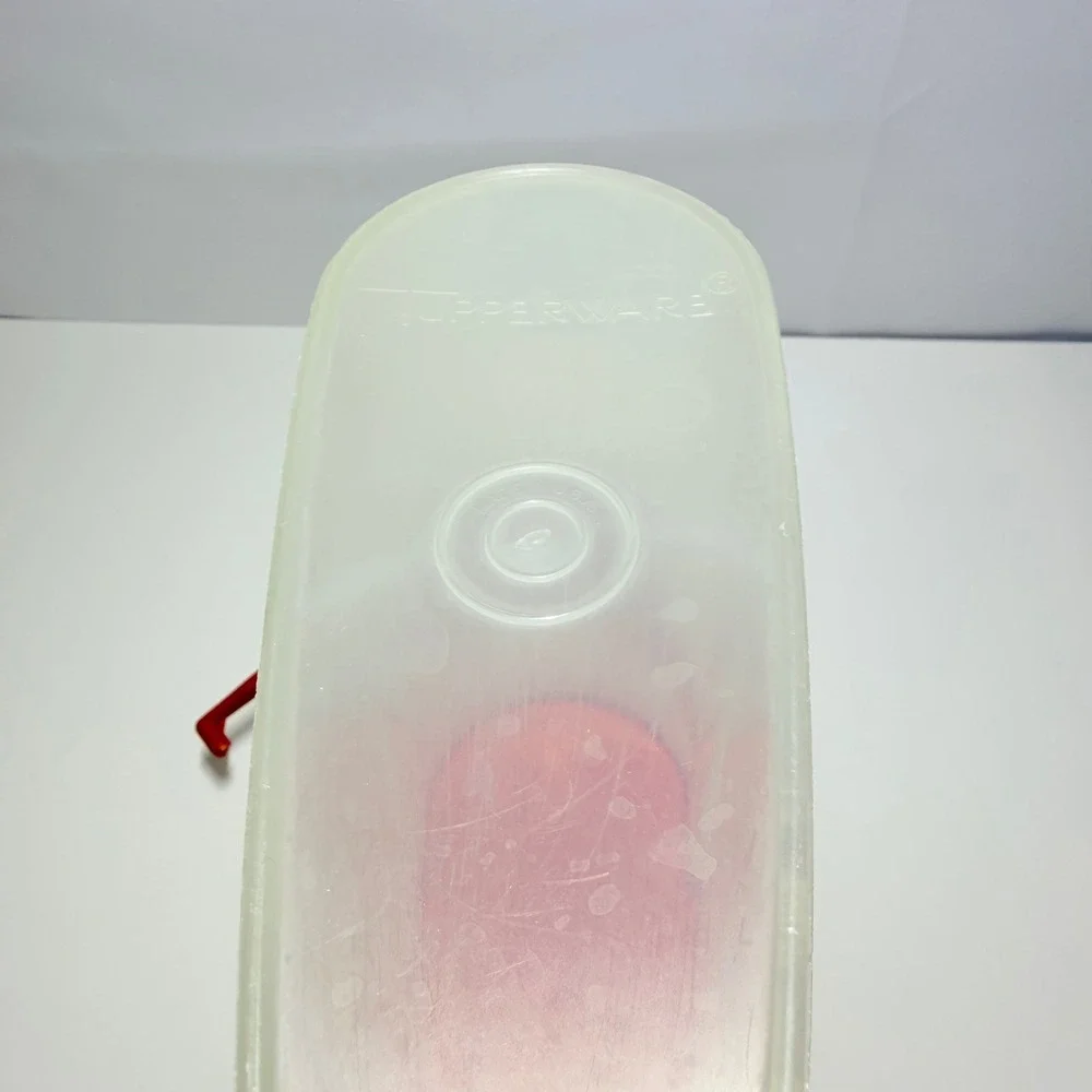 Vintage Tupperware G Giant Canister Red Lid Handle Pour Spout 1642 Sheer White